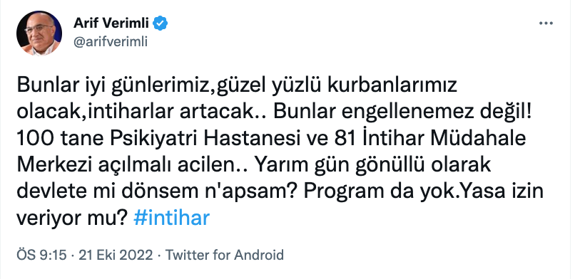 arif verimli den intihar vakalariyla ilgili cikisi sosyal medyada gundem oldu